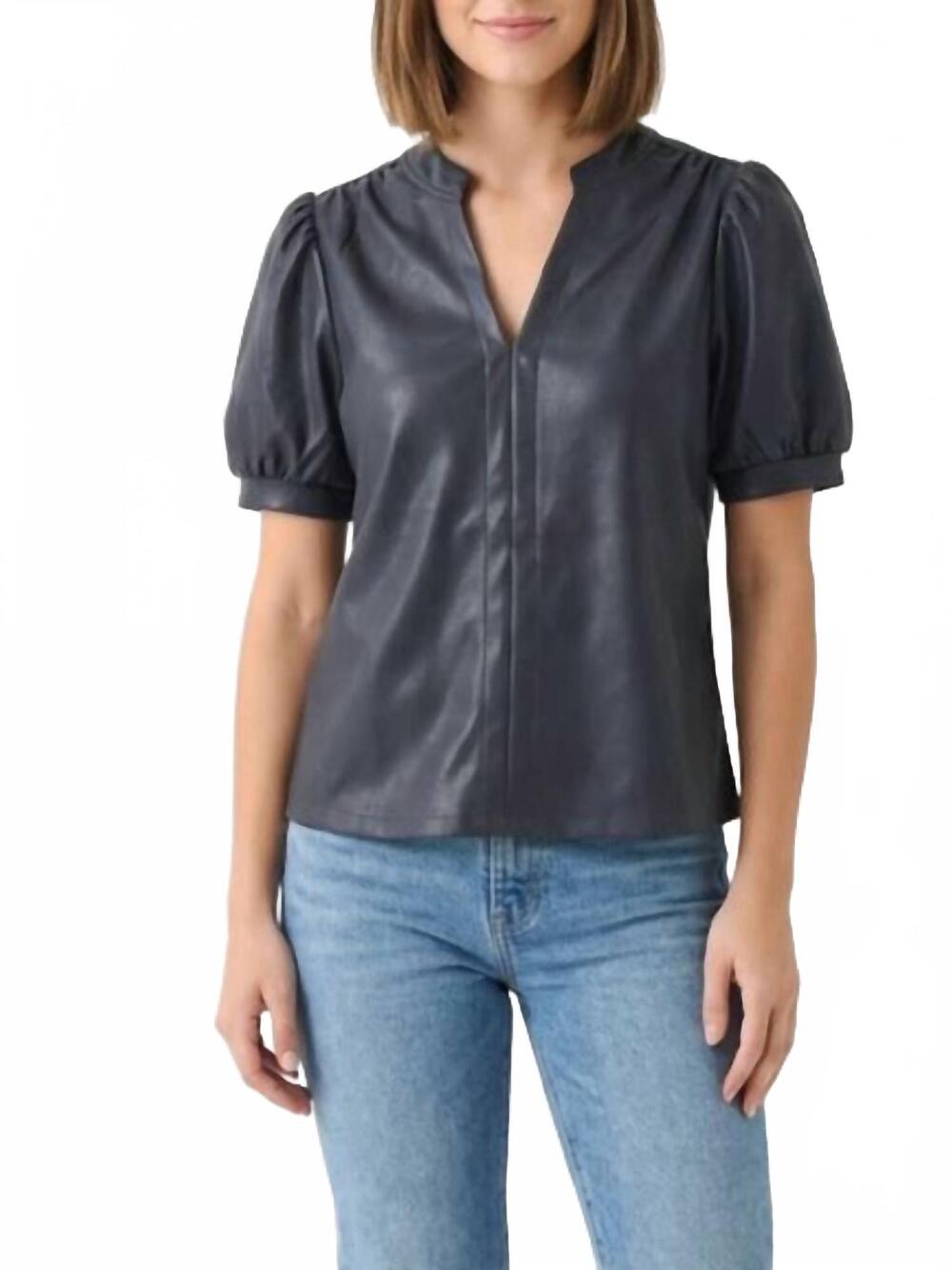 NEW THML faux leather top in dark navy